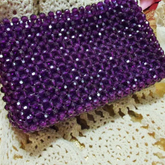FINAL PRICE. Sabina NY Unique Purple Small Beaded Clutch Handbag NWOT - Picture 1 of 3